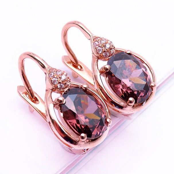 Women's Jewelry Purple Gold Plated With Rose Gold Fashionable Shiny Colored Gold Inlaid Zircon Smoky Zircon Earrings_ipsvogv.com