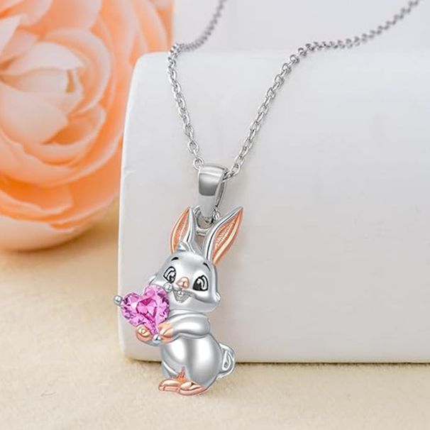 Personalized And Creative Easter Diamond Studded Love Rabbit Collarbone Chain Girl Pendant Accessory Drip Oil Necklace_ipsvogv.com