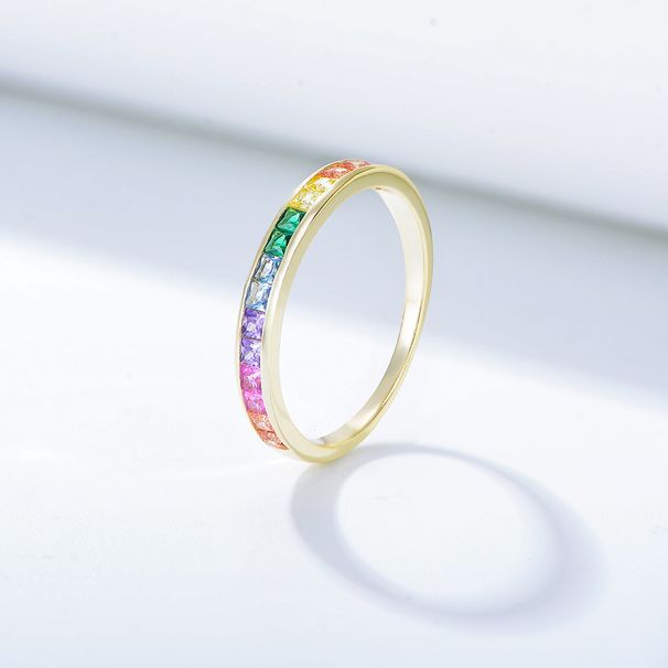 Women's Jewelry S925 Sterling Silver Micro Inlaid Square Rainbow Zircon Ring Ladies Fashion Ring Jewelry_ipsvogv.com