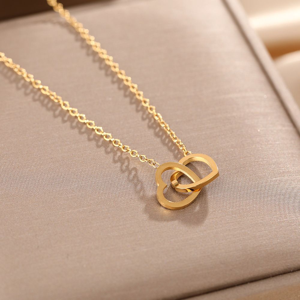 Double Ring Love Titanium Steel Necklace For Women, Light Luxury, Niche Design, Exquisite Necklace, Ins Cool Style_ipsvogv.com