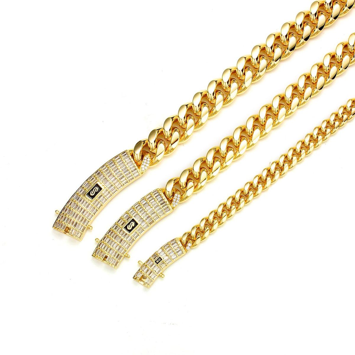 Men's Jewelry Zircon Buckle Titanium Steel Stainless Steel Jewelry Cuban Chain Men's Hip Hop Necklace 14k18k Gold_ipsvogv.com