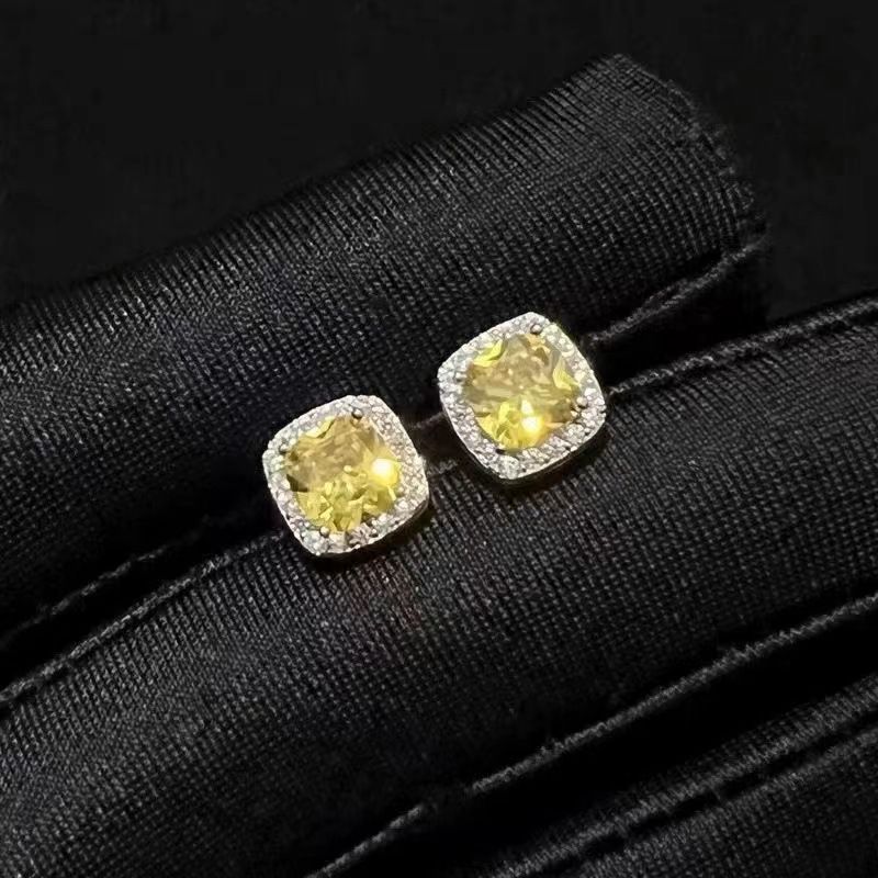 American style earrings for men, yellow diamond, zircon, rock sugar for men, hip-hop trend, high-end earrings for women_ipsvogv.com