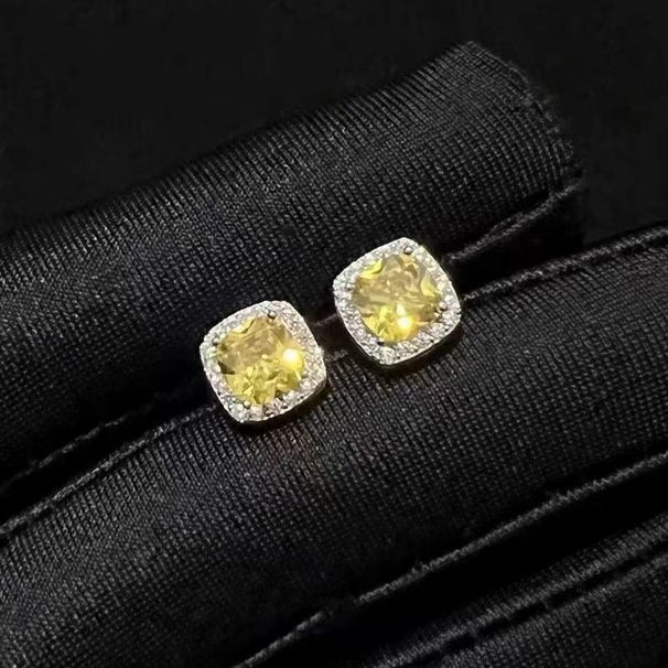 American style earrings for men, yellow diamond, zircon, rock sugar for men, hip-hop trend, high-end earrings for women_ipsvogv.com