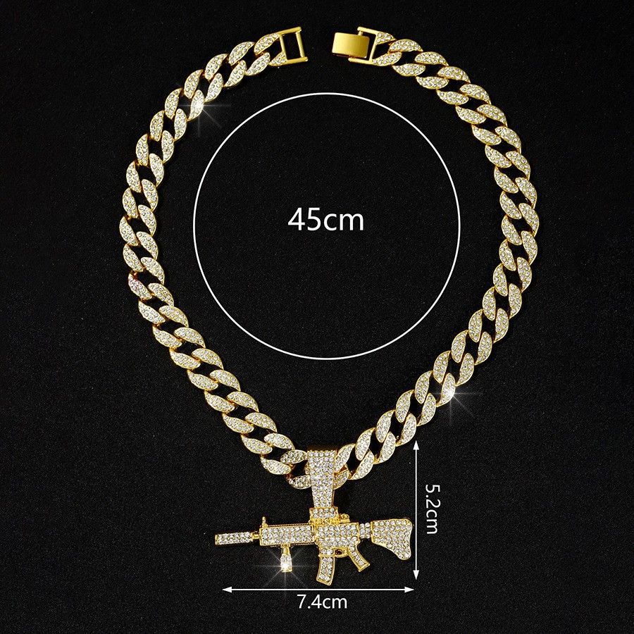 Hip Hop M416 Full Diamond Gun Pendant Cuban Necklace For Men's Cool And Unique Wearin, Personalized Hot Sellin_ipsvogv.com
