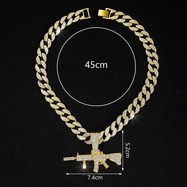 Hip Hop M416 Full Diamond Gun Pendant Cuban Necklace For Men's Cool And Unique Wearin, Personalized Hot Sellin_ipsvogv.com