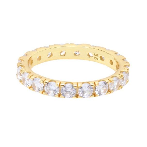 Fashion Light Luxury Single Row Zircon Ring Gold Plated Shining Row Of Gemstone Eternity Ring For Women_ipsvogv.com