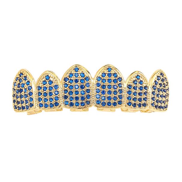 Hip Hop Jewelry Blue Zircon Micro Inlaid Zircon Gold Braces Hip Hop Halloween Costume Personalized Braces_ipsvogv.com