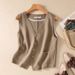 Women's Clothing new fashion short cotton and linen vest single layer vest retro casual ladies sleeveless cardigan top_ipsvogv.com