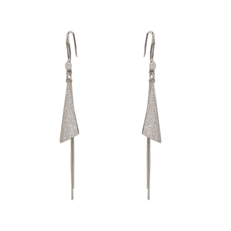 French Style Fashion Light Luxury Micro Inlaid Zircon Triangle Long Tassel Ear Hook Personality Exquisite Versatile_ipsvogv.com