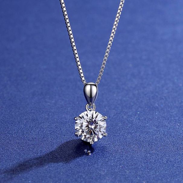 Sterling Silver Necklace For Women 1 Carat Moissanite Six Claw Pendant Anti Real Diamond Clavicle Chain Silver Jewelry_ipsvogv.com