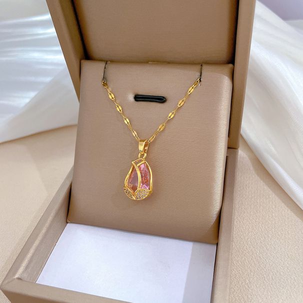 【 Titanium Steel 】 Luxury Large Internet Celebrity Same Style Tulip Deep Pink Necklace For Women's Fashion Trend 【 】 【 】 【 】_ipsvogv.com