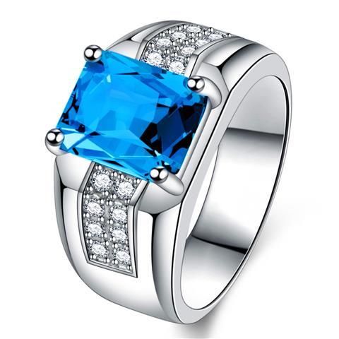 Temperament Zircon Fashionable Inlaid Rectangular Diamond Sea Blue Topaz Engagement Ring_ipsvogv.com