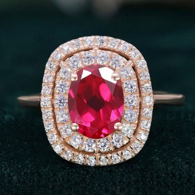 Sanjie Rose Gold Jewelry Inlaid With Natural Pigeon Blood Red Zircon Ring, Classic Square Women's Ring_ipsvogv.com