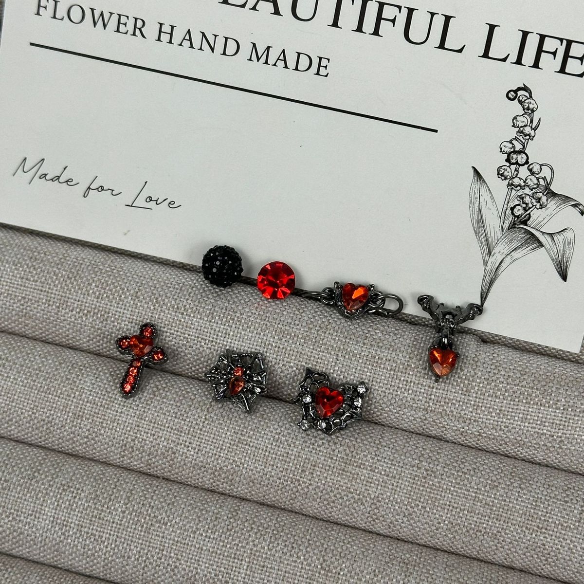 Unisex Dark Spider Web Red Diamond Cross Heart Chain Ear Bone Studs For Women Niche Sweet Design Hot Girl Earrings_ipsvogv.com