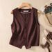 Women's Clothing new fashion short cotton and linen vest single layer vest retro casual ladies sleeveless cardigan top_ipsvogv.com