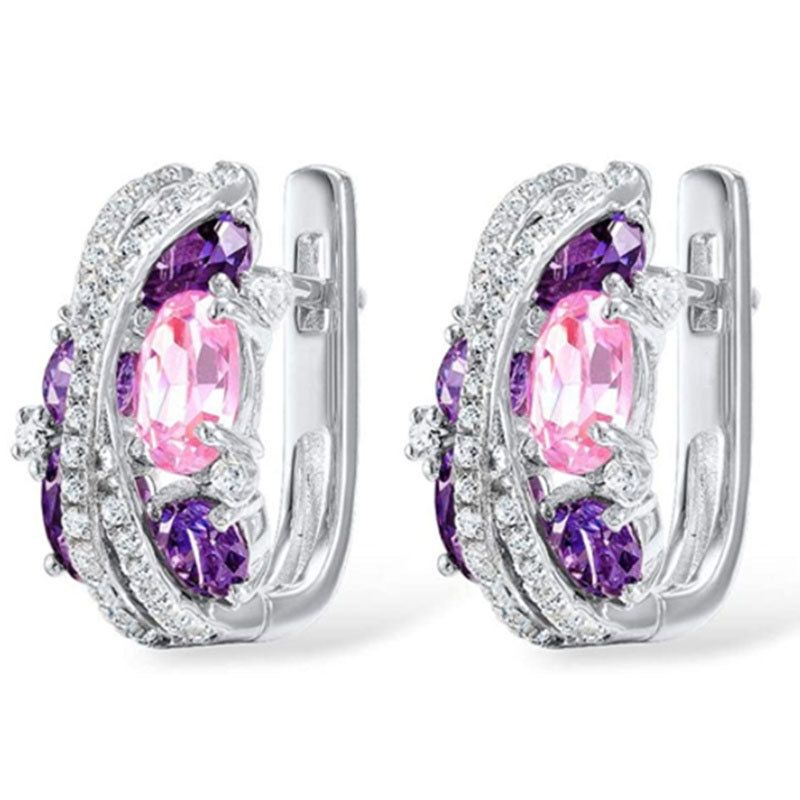 Cao Shi's Romantic, Sweet, Sparkling Pink Zircon Earrings with Creative Double Layer X-shaped Hollow Zircon Earrings_ipsvogv.com
