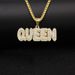 Diamond Studded Rapper's Full Diamond Letter QUEEN Pendant, Hip-hop Cuban Chain Necklace, Necklace_ipsvogv.com