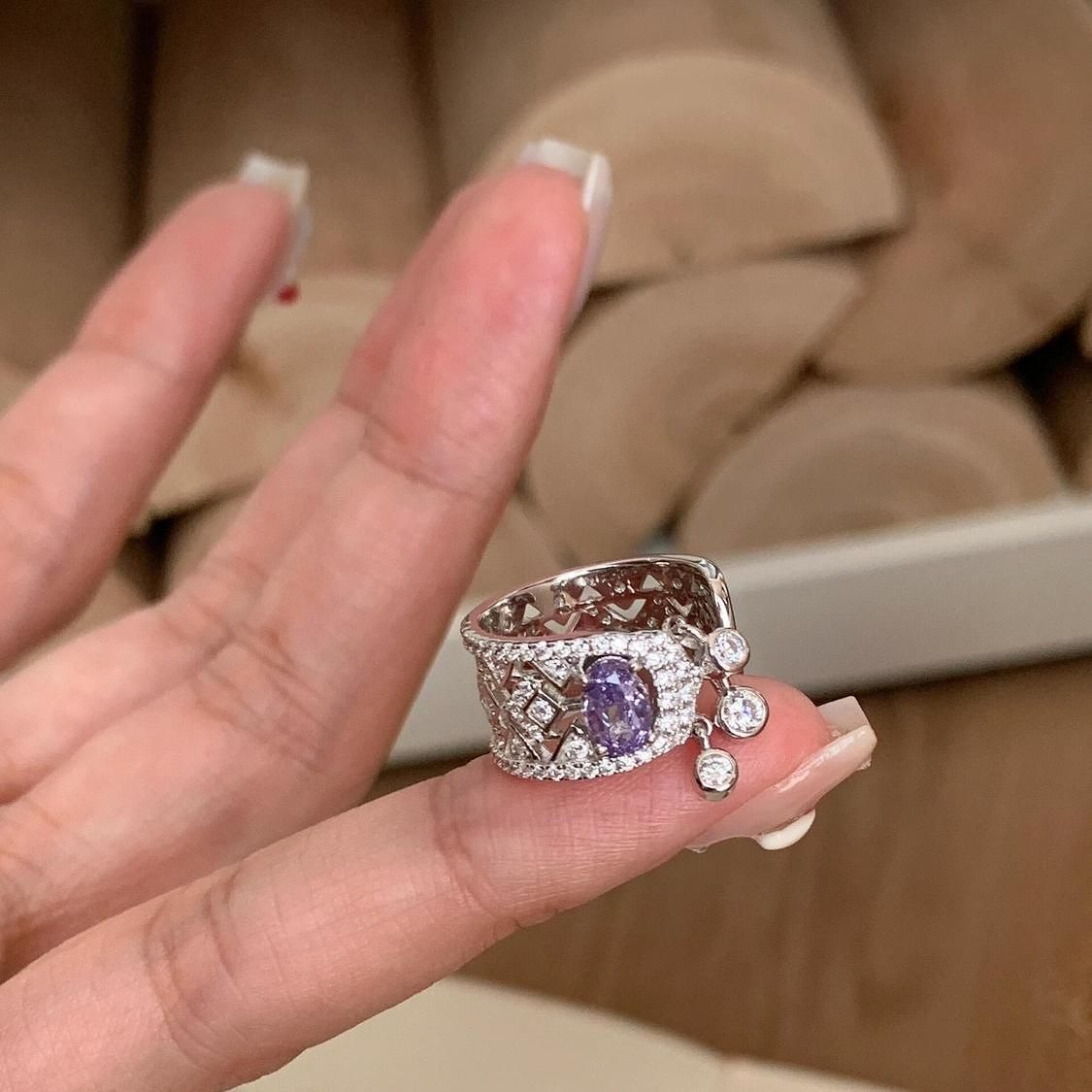 Purple Enery From The East, Star Zircon Rin, Niche Desin, Women's Liht Luxury, Hih-end, Cold Style, Fashionable_ipsvogv.com