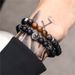 Jewelry Retro Trend 8mm Black Matte Crown Lion Head Tiger Eye Stone Elastic Set Bracelet Men_ipsvogv.com