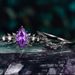 Sanjie Leaf Flower Amethyst Female Ins Fashion Temperament Gun Black Light Luxury Women's Diamond Ring_ipsvogv.com