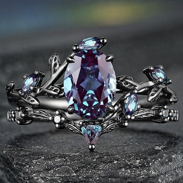 Sanjie Branch Cross Gun Black Pair Inlaid With Colorful Stone Ladies Ins Thorn Ring_ipsvogv.com