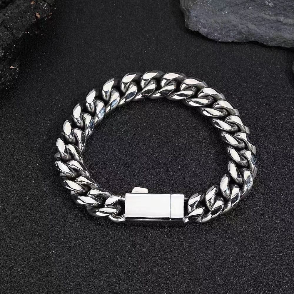 Hip Hop Spring Buckle Stainless Encrypted Cuban Chain Titanium Steel Jewelry High-end Men's Bracelet_ipsvogv.com