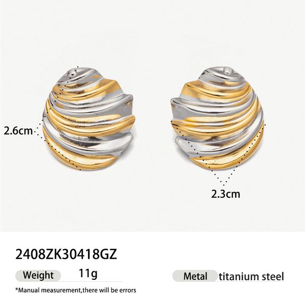 two color personality versatile stainless steel gold round pleated texture hot selling earrings_ipsvogv.com