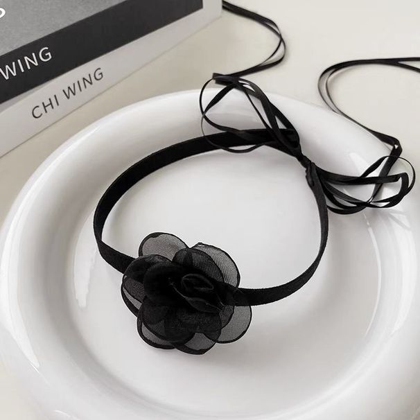 2024 New Choker Necklace For Women, Lace Black Necklace, Light Luxury Niche Wine Red Velvet Camellia Clavicle Chain_ipsvogv.com