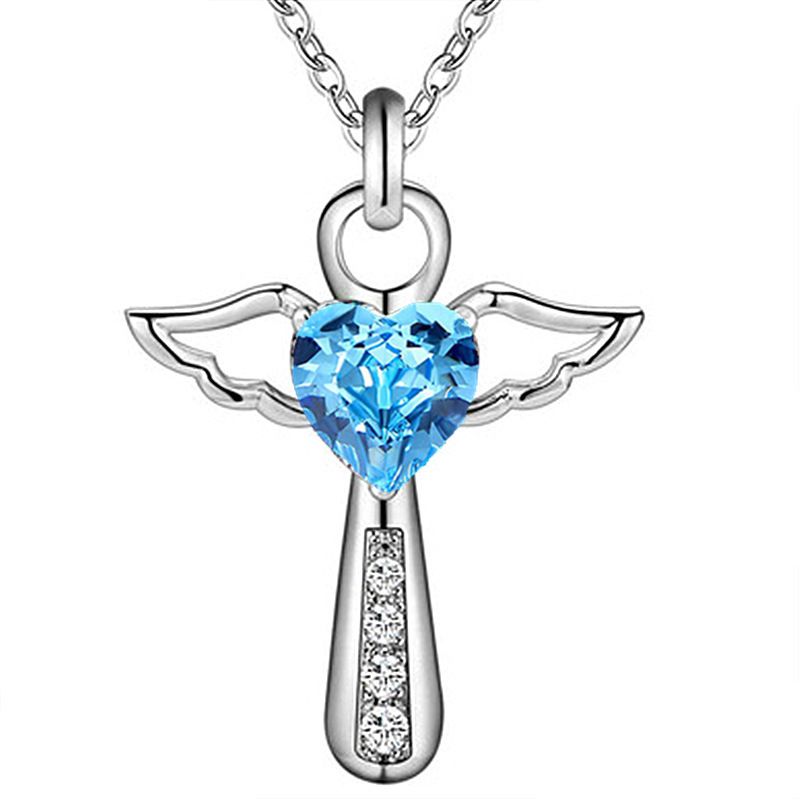 Heart Zircon Necklace Clavicle Chain Heart-shaped Diamond Angel Wings Pendant_ipsvogv.com