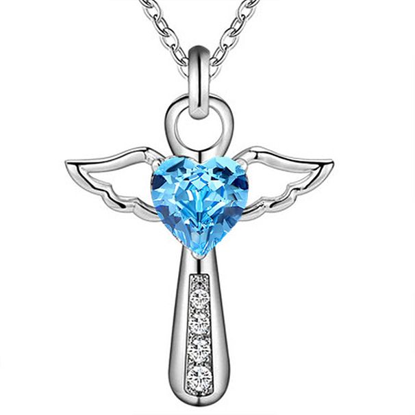 Heart Zircon Necklace Clavicle Chain Heart-shaped Diamond Angel Wings Pendant_ipsvogv.com