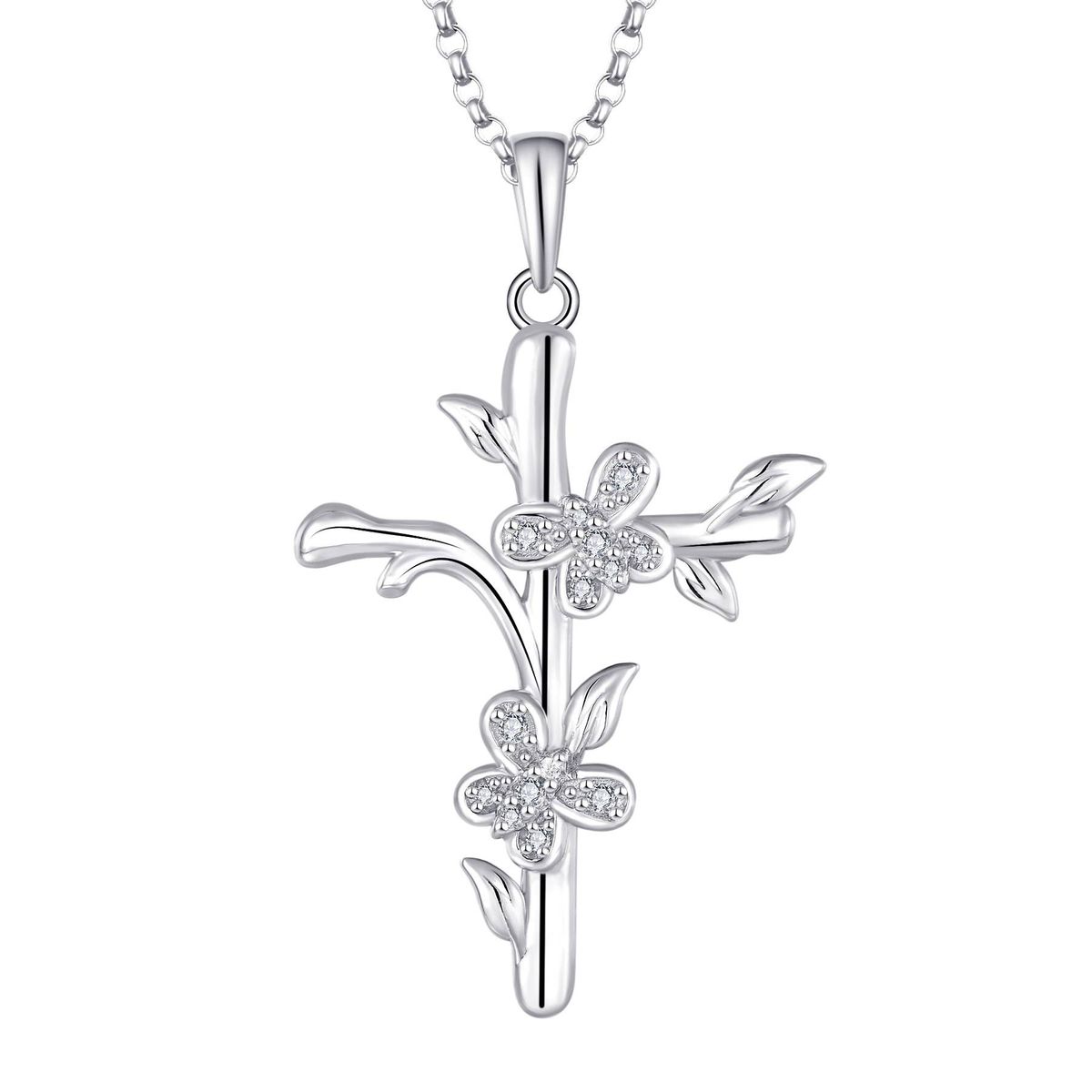 Retro Butterfly Cross Pendant Necklace Female S925 Sterling Silver Jewelry Processing_ipsvogv.com
