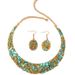 Fashion temperament full of diamond colored gravel necklace earrings set female personality exaggerated dinner accessories_ipsvogv.com