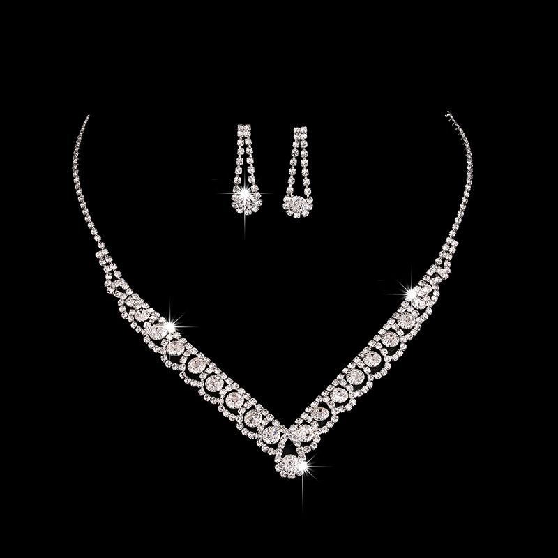 SEOUL GLOW - Korean Bridal Jewelry Set (Zircon Wedding Necklace & Earrings, Evening Elegance)_ipsvogv.com