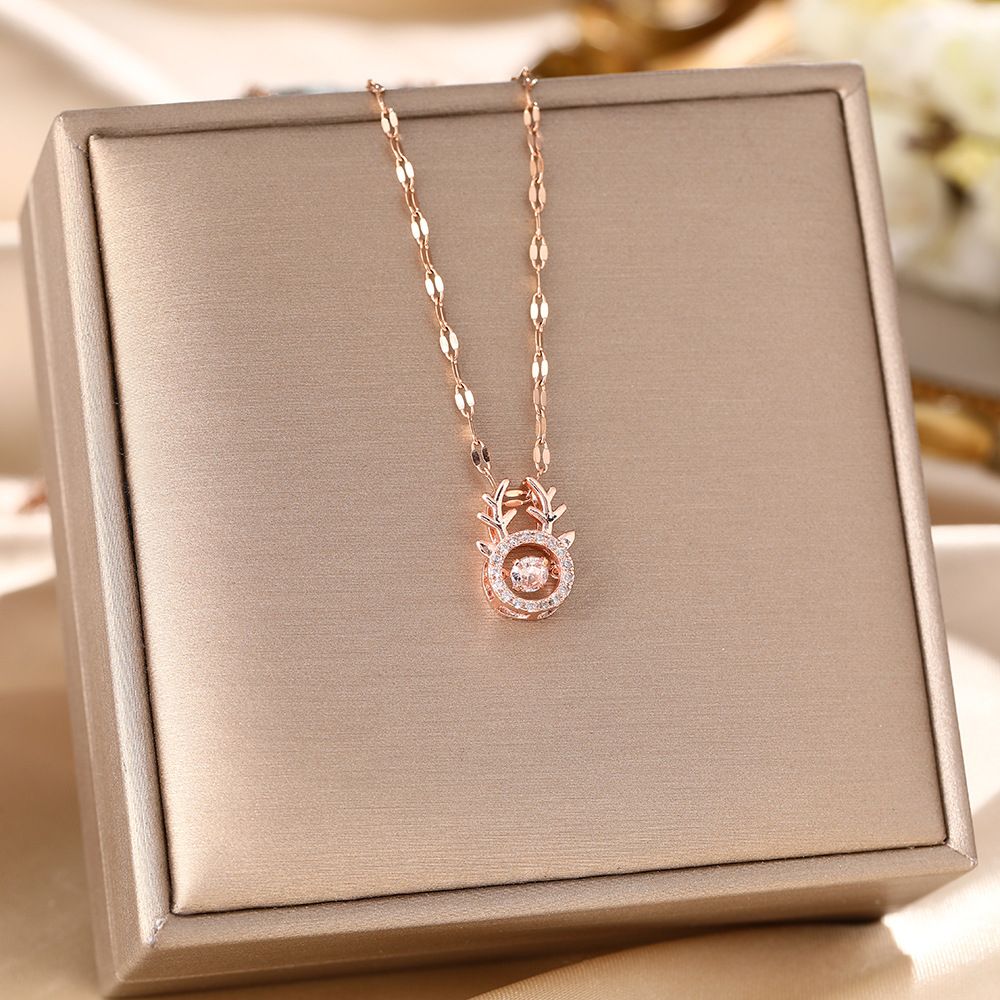 Korean Ins Trendy Deer Has Your Antlers, Agile Necklace, Women's Zircon Pendant, Niche Design, Collarbone Chain Jewelry_ipsvogv.com