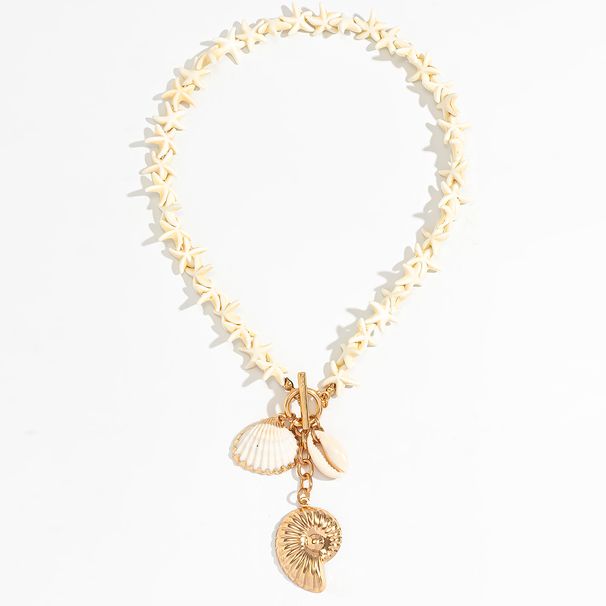 Starfish Shell OT Buckle Cross Chain Necklace Women's Europe, America Summer Fashion Beach Vacation Travel With Seasonal Accessories_ipsvogv.com