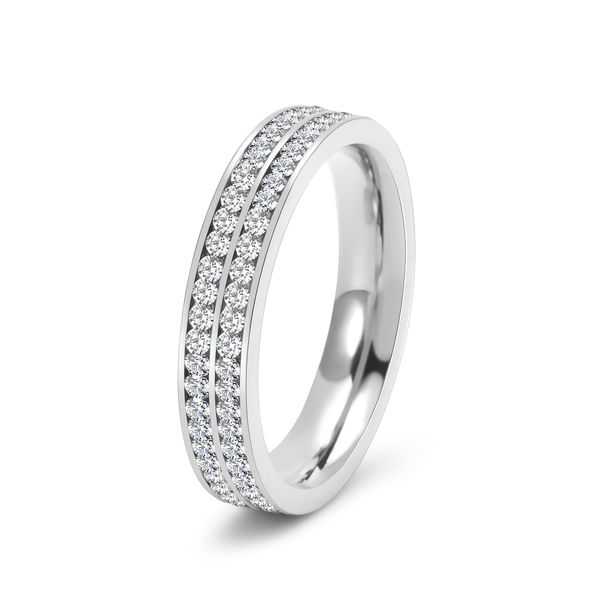 Women's Jewelry Narrow Version Double Row Circle Diamond K Gold Ring Light Luxury Titanium Steel Couple Jewelry_ipsvogv.com