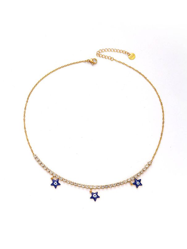 New titanium steel chain drop glue five-pointed star necklace bracelet set with diamond design high appearance level jewelry women_ipsvogv.com