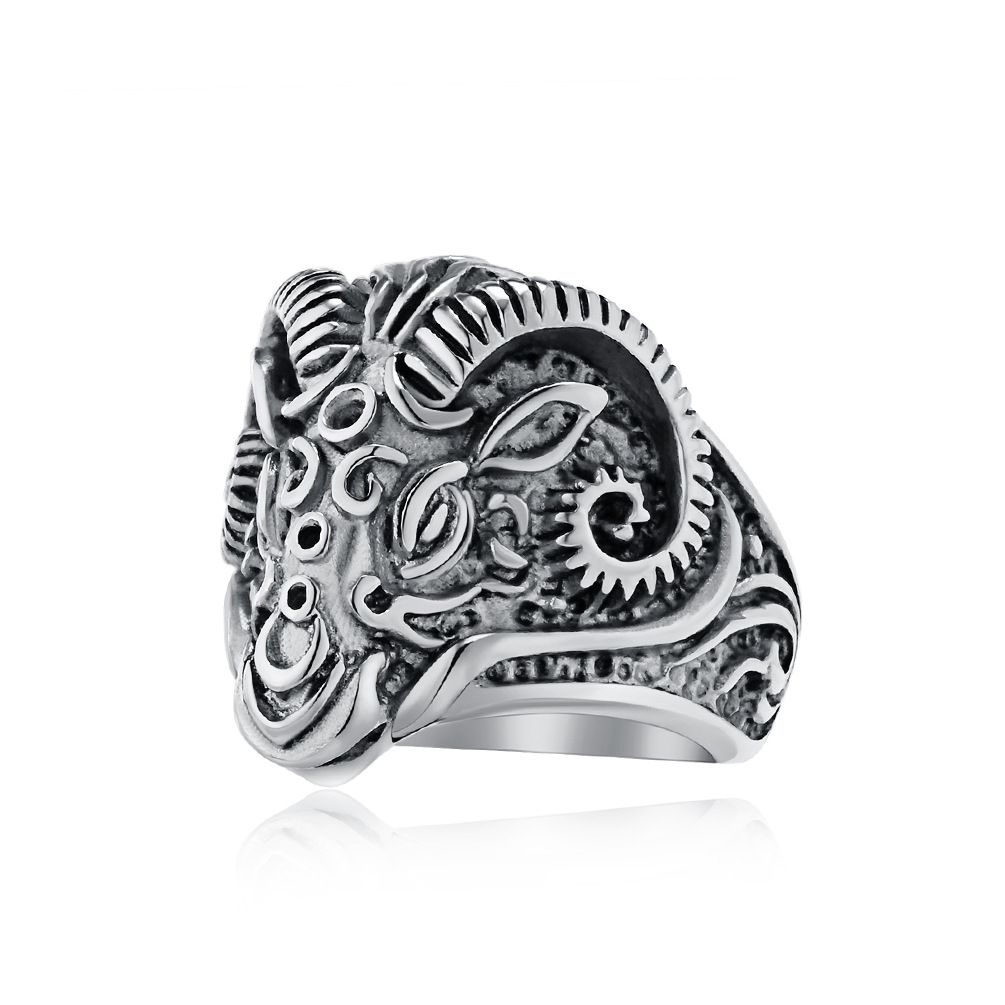 Retro goat head stainless steel ring ring men's personality domineering ram titanium steel wrench hand jewelry_ipsvogv.com