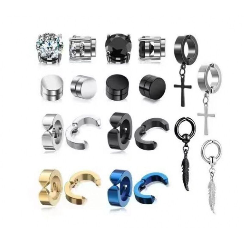 Stainless Steel Earrings Magnet Ear Clip Earrings Cross Earring Leaf Set_ipsvogv.com