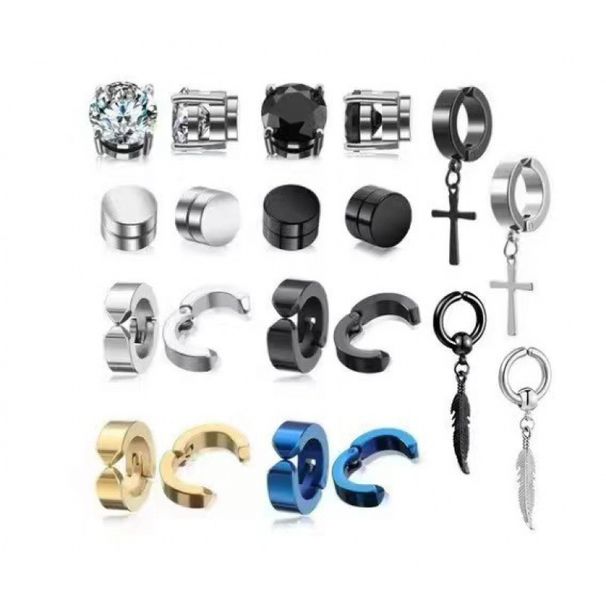 Stainless Steel Earrings Magnet Ear Clip Earrings Cross Earring Leaf Set_ipsvogv.com