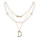 Fashion Multi Layer Pearl Necklace Retro Alloy Diamond Letter Pendant Clavicle Chain Necklace Female_ipsvogv.com