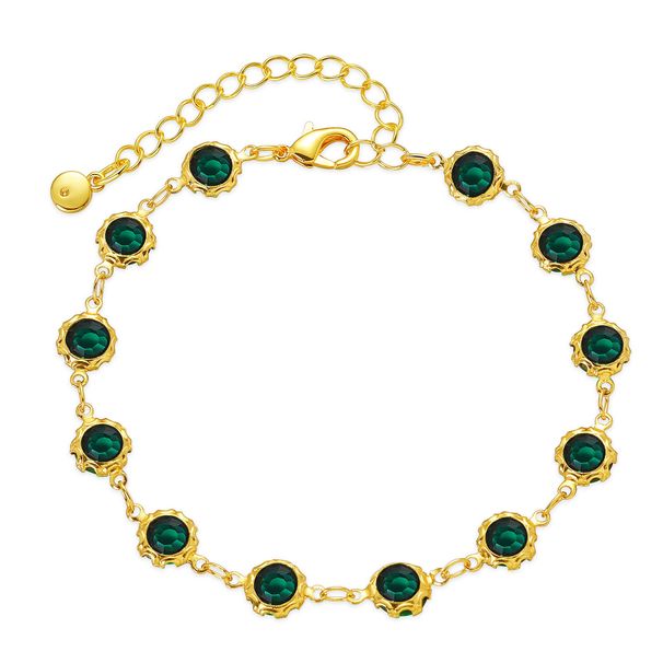 Retro Style Copper Plated K Real Gold French Bracelet Inlaid With Dark Green Zircon Texture Exquisite Jewelry_ipsvogv.com