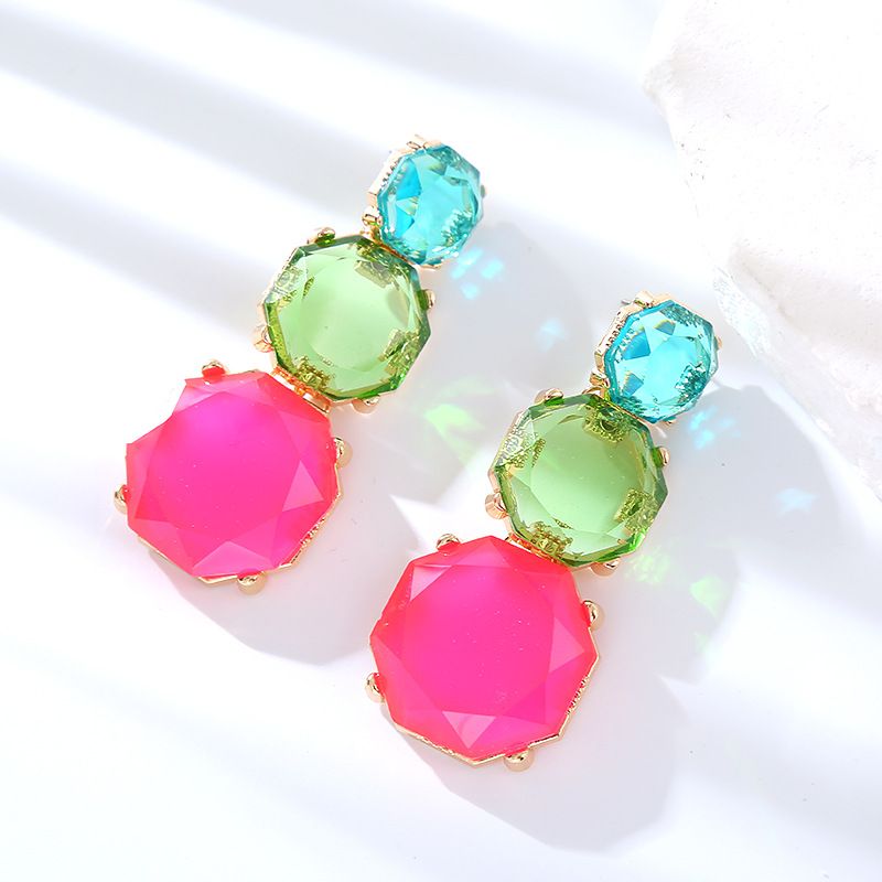 New Cool Style Geometric Polygonal Resin Transparent Simple Personalized ZA Candy Color Earrings_ipsvogv.com