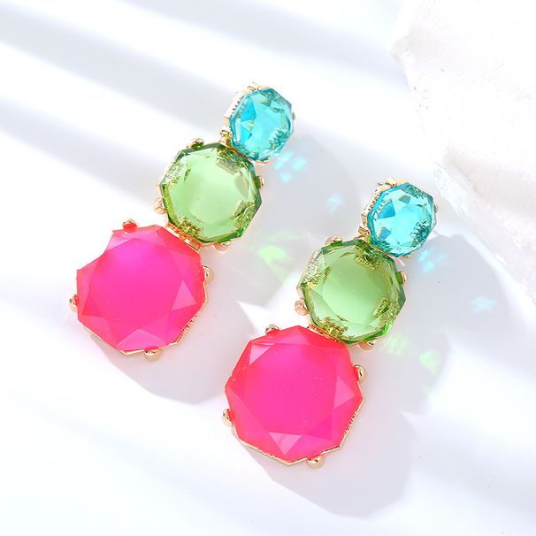 New Cool Style Geometric Polygonal Resin Transparent Simple Personalized ZA Candy Color Earrings_ipsvogv.com