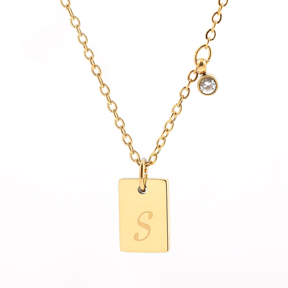 Copper Diamond 26 English Letters Love Light Luxury Necklace Female Temperament Square Pendant Versatile Clavicle Chain_ipsvogv.com