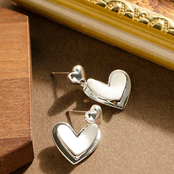 Fashionable, Exquisite, Cold Style, Double Heart Pendant Earrings, Feminine Temperament, Fashionable And High-end Silver_ipsvogv.com