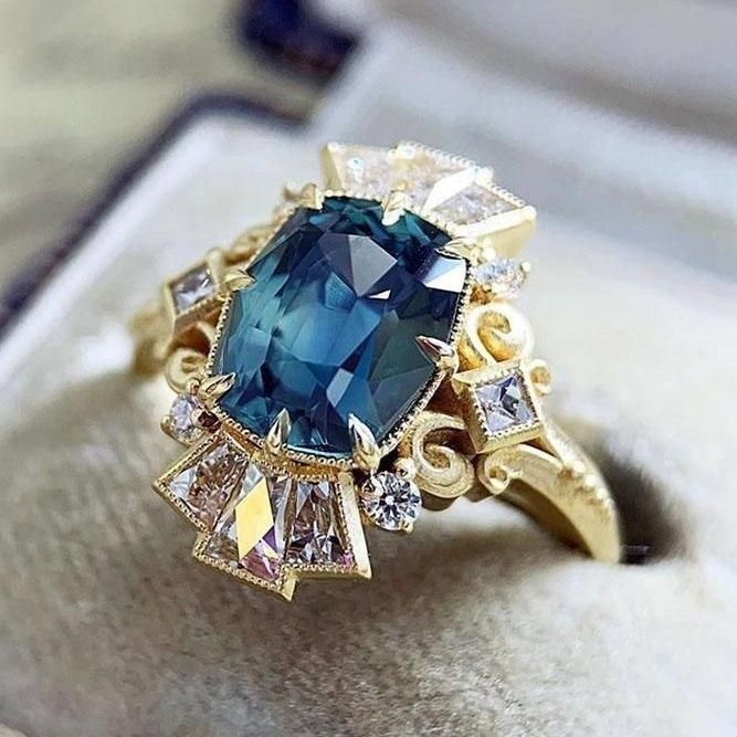 zircon Ring With Gold Plating And Irregular Sea Blue Inlaid Women's Jewelry_ipsvogv.com