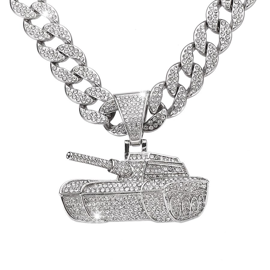 Full Diamond Tank Pendant Necklace Style Men's Trendy Street Dance Cool Hip Hop Cuban Chain Jewelry_ipsvogv.com