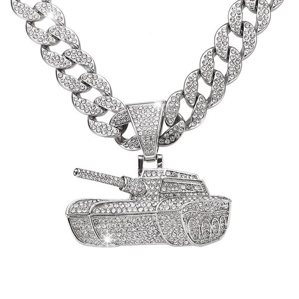 Full Diamond Tank Pendant Necklace Style Men's Trendy Street Dance Cool Hip Hop Cuban Chain Jewelry_ipsvogv.com