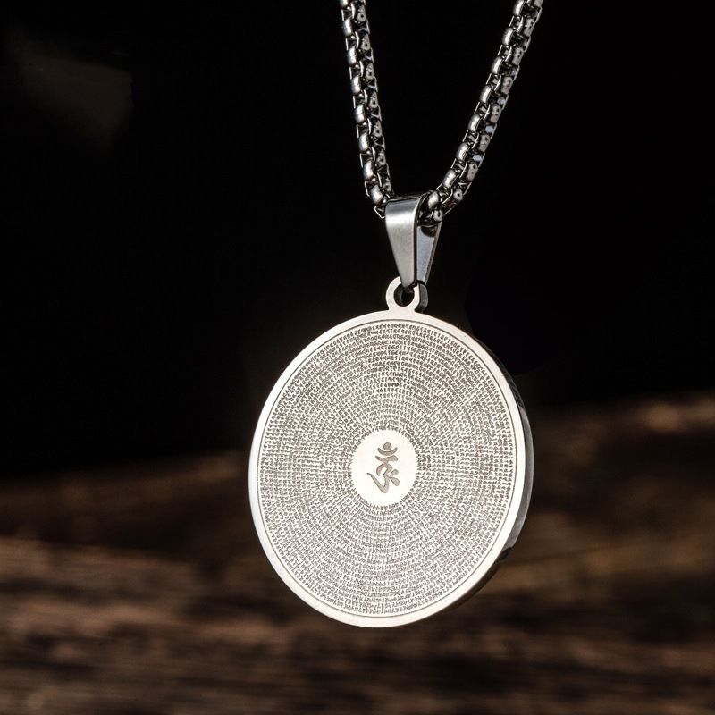stainless steel retro Buddha amulet pendant titanium steel Shurangama mantra pendant non fading necklace jewelry_ipsvogv.com